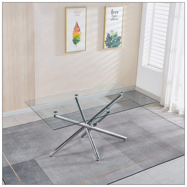 Ebern Designs Deerdre Glass Top Metal Base Dining Table Wayfair